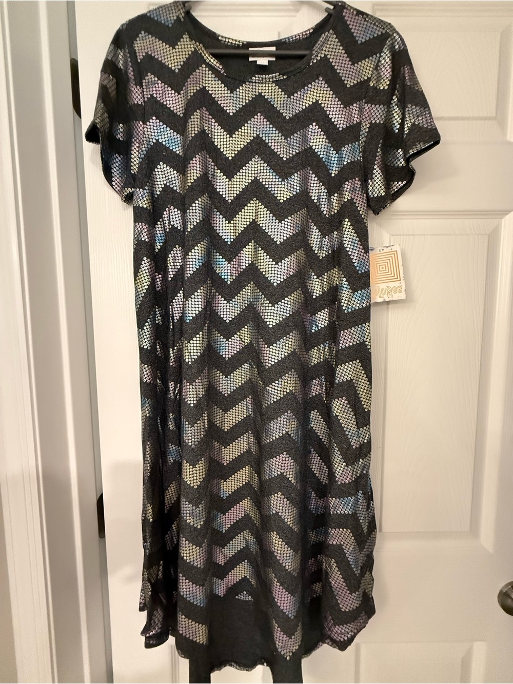 Lularoe Carly dress - grey with chevron metallic